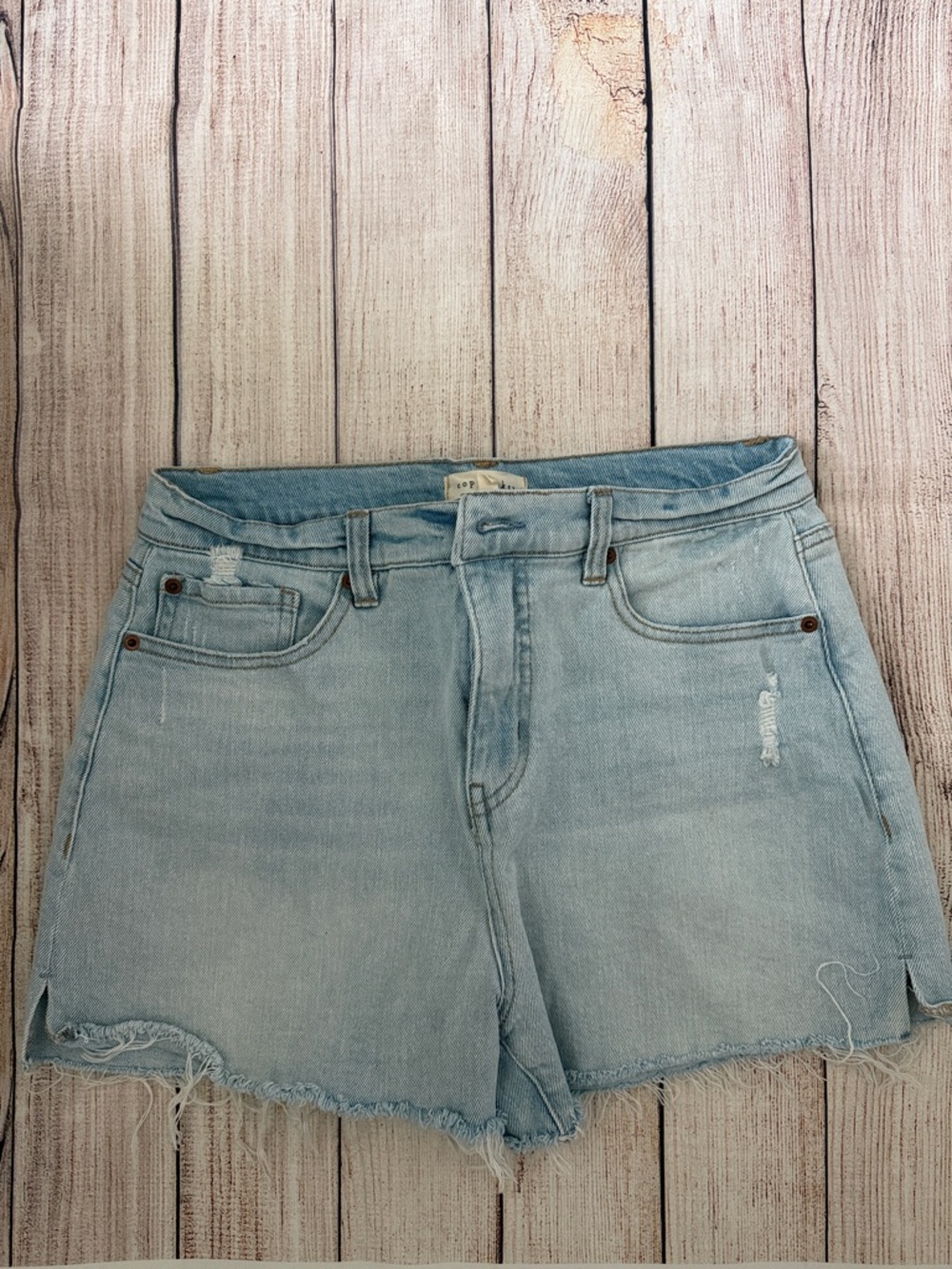 Light Wash Copper Key Denim Frayed Hem Women's Shorts